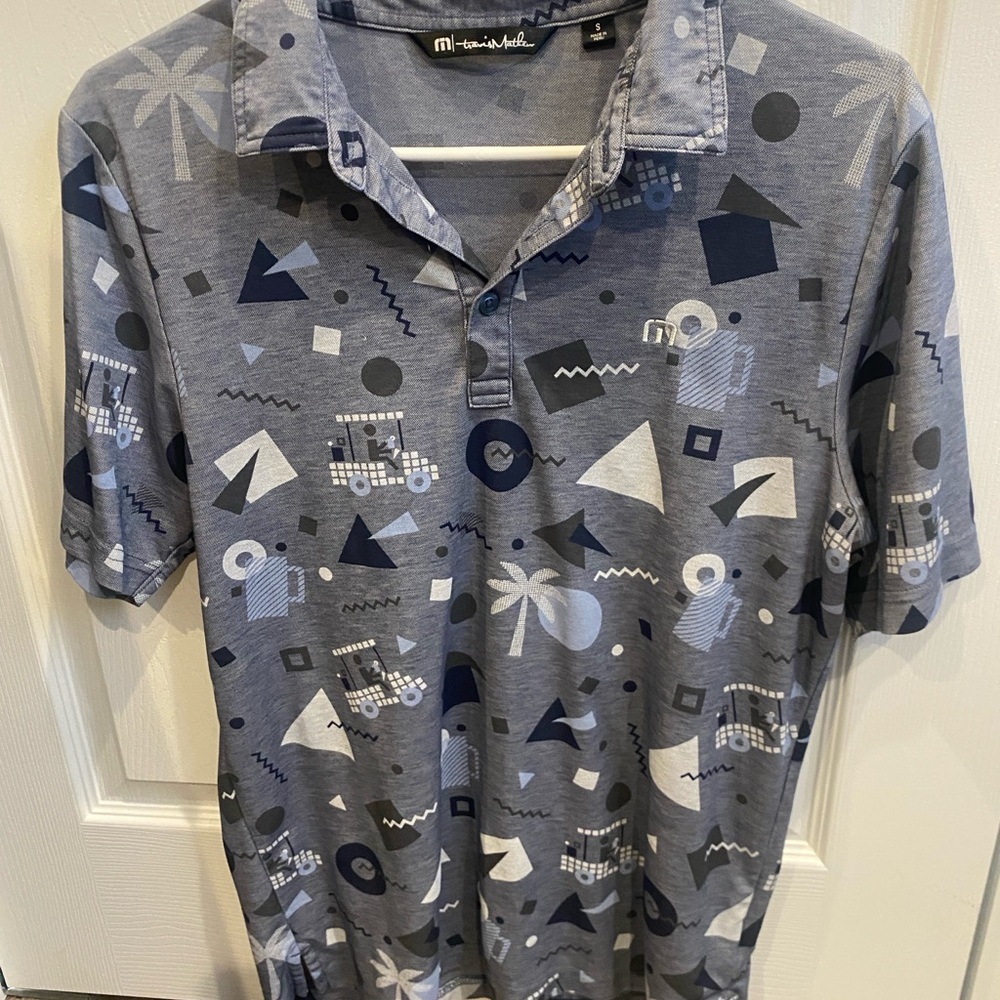Travis Mathew Men’s Blue Gray Geometric Polo